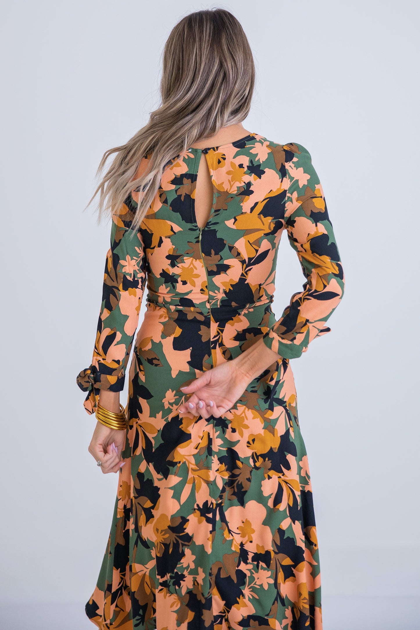 Olive Floral Midi Dress
