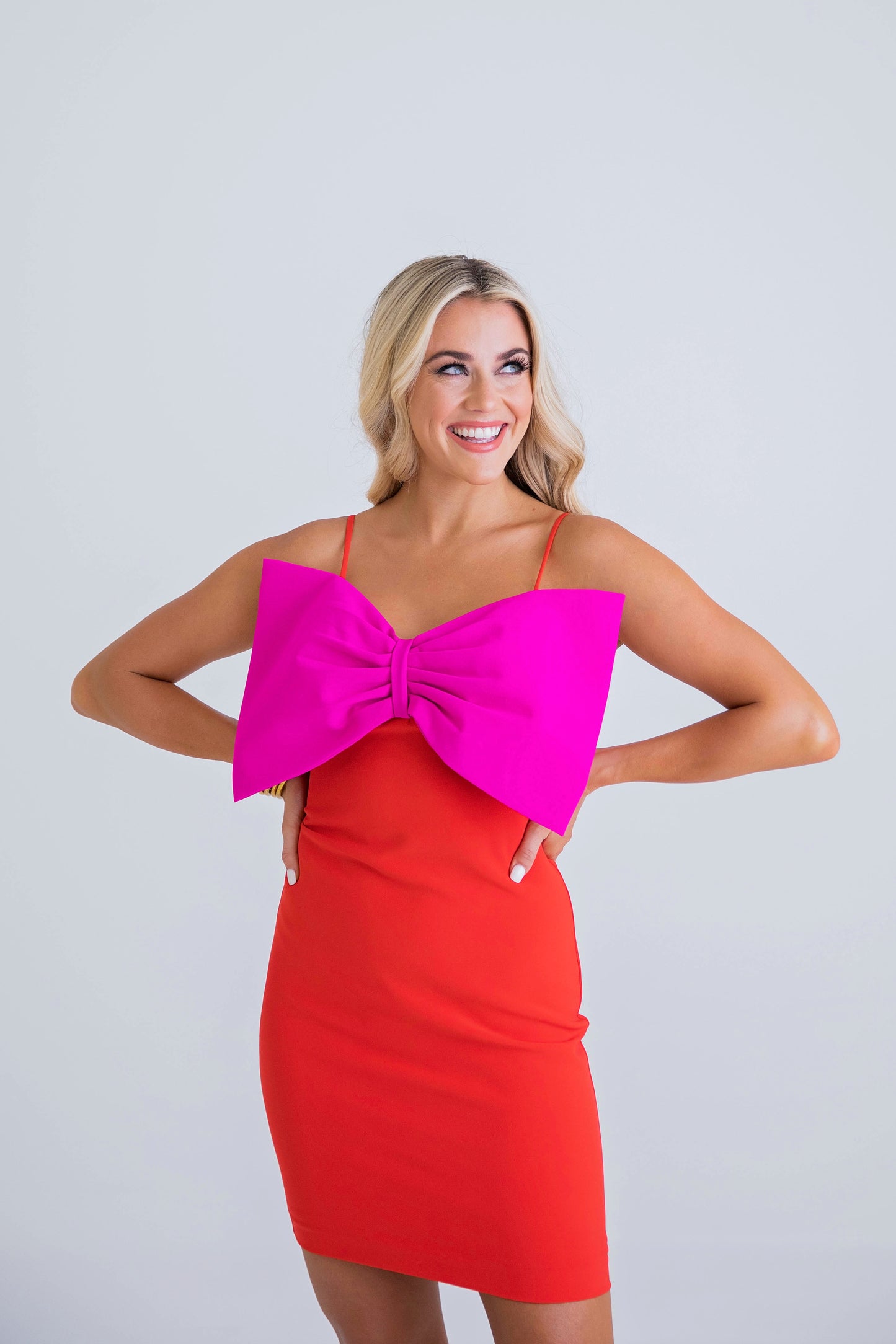 Hot Pink/Red Colorblock Bow Dress