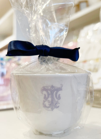 White Teacup Initial Candle
