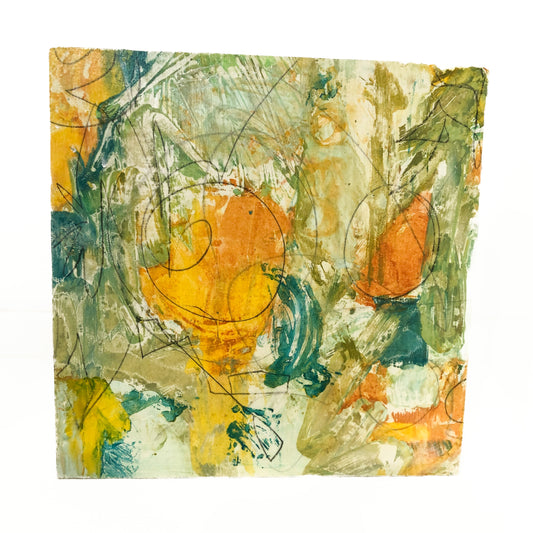 10x10 Encaustic Monoprint-Oranges