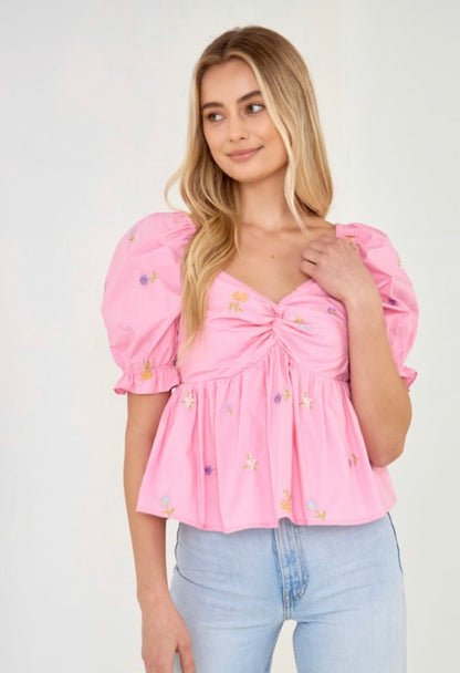 Pink Multi Floral Embroidery Top