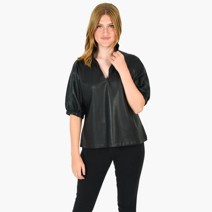 Black Faux Leather Poppy Top