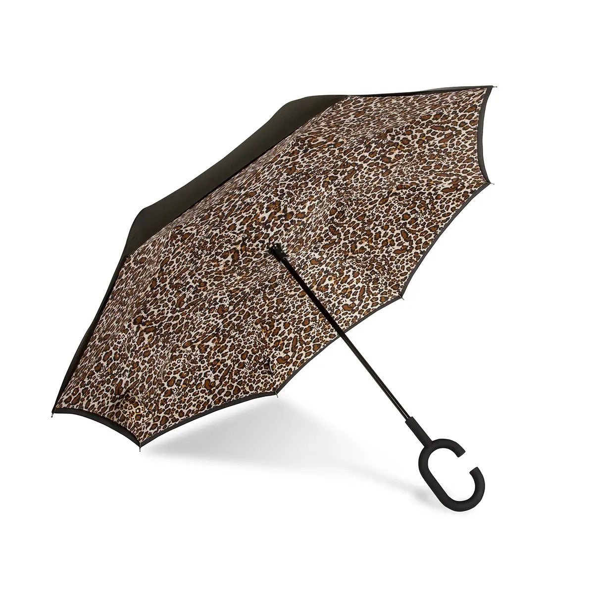 Black/Leopard Reverse Closing Umbrella