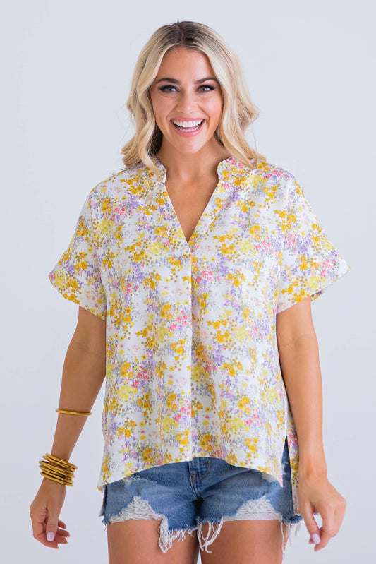 Yellow Floral VNeck Top