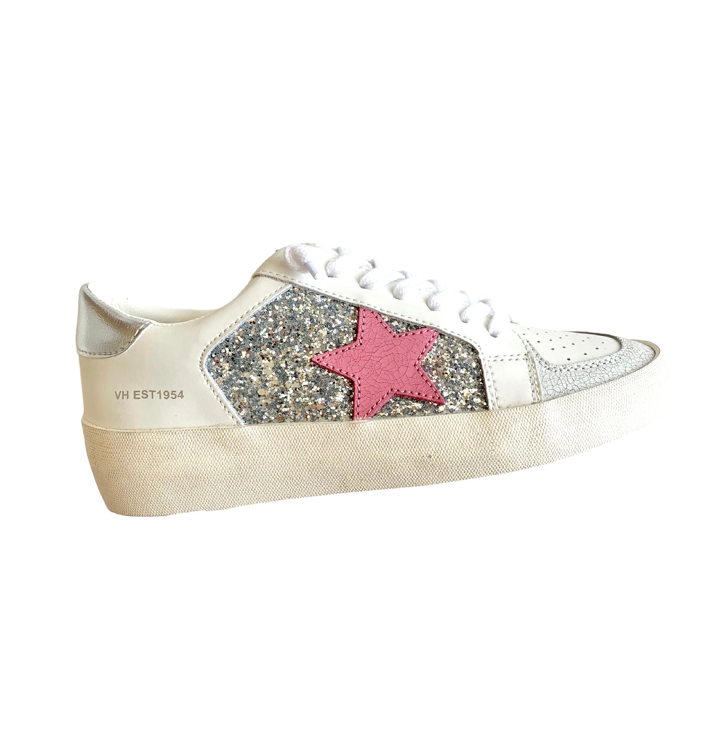 Silver Glitter/Hot Pink Star Sneaker