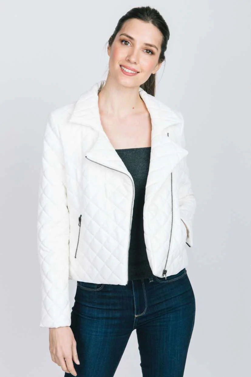White Quilted Moto Jacket