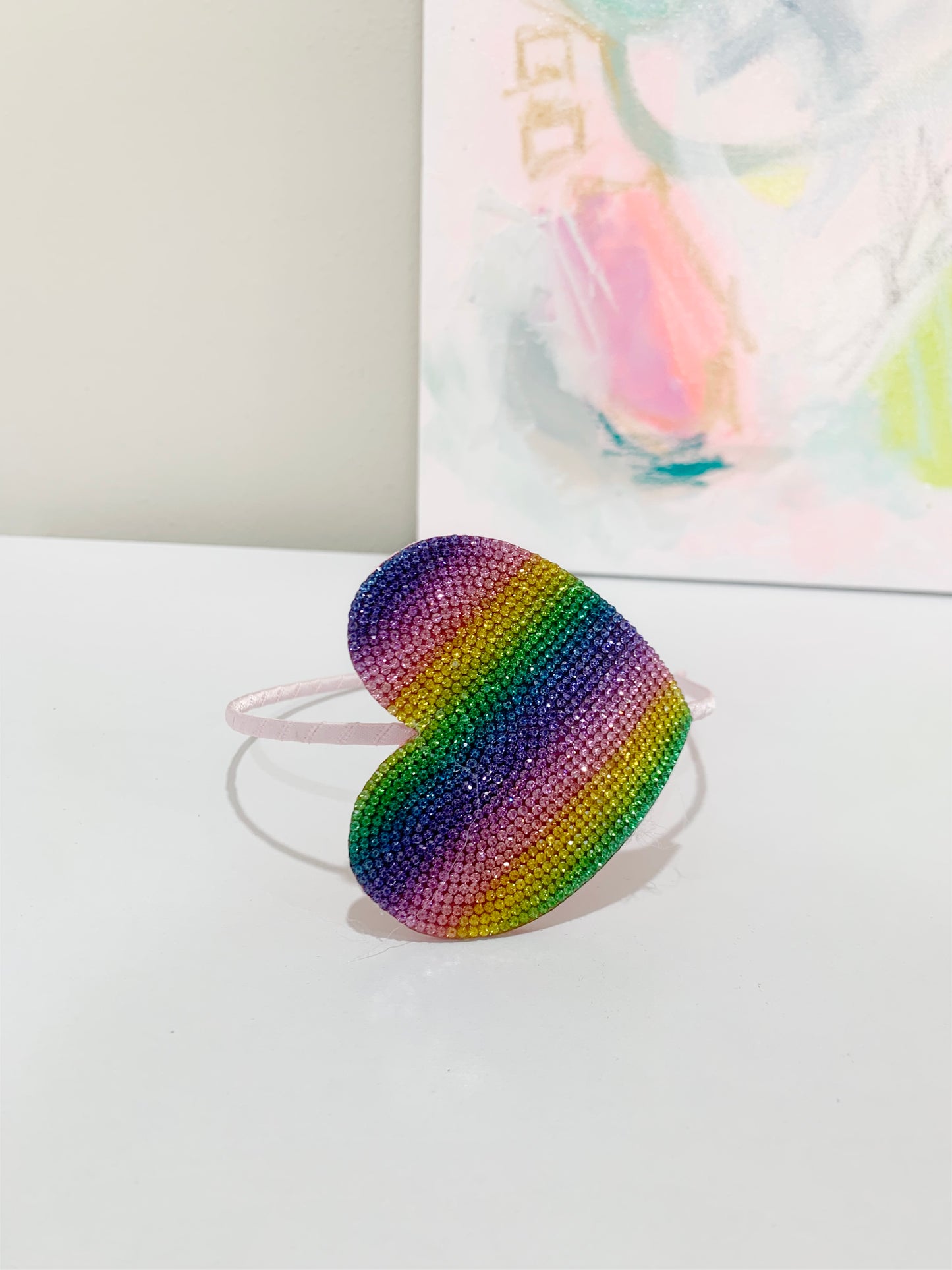 Large Crystal Rainbow Heart Headband