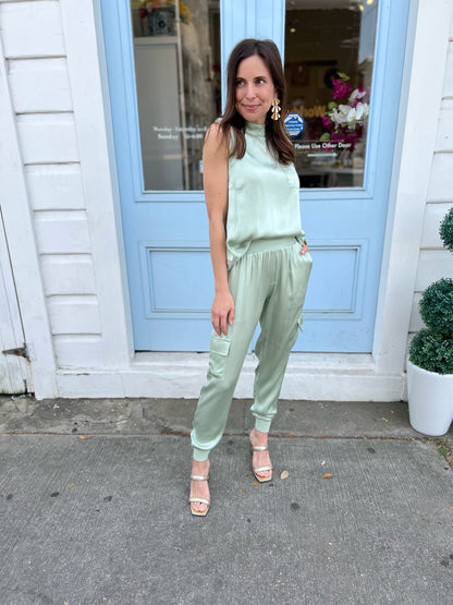 Sage Satin Cara Jogger Pants