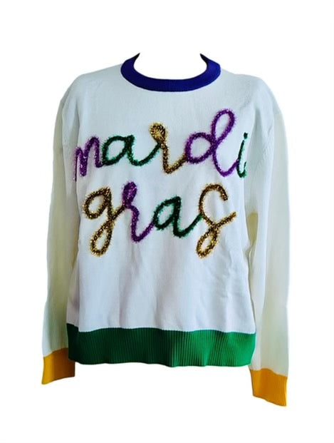 Mardi Gras Glitter Script Sweater