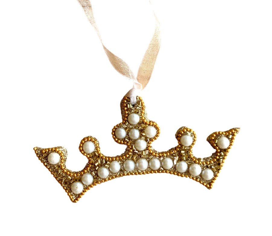 Gold/Pearl Crown Ornament