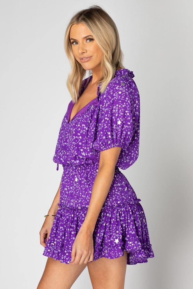 Star Purple Ray Drop Waist Dress