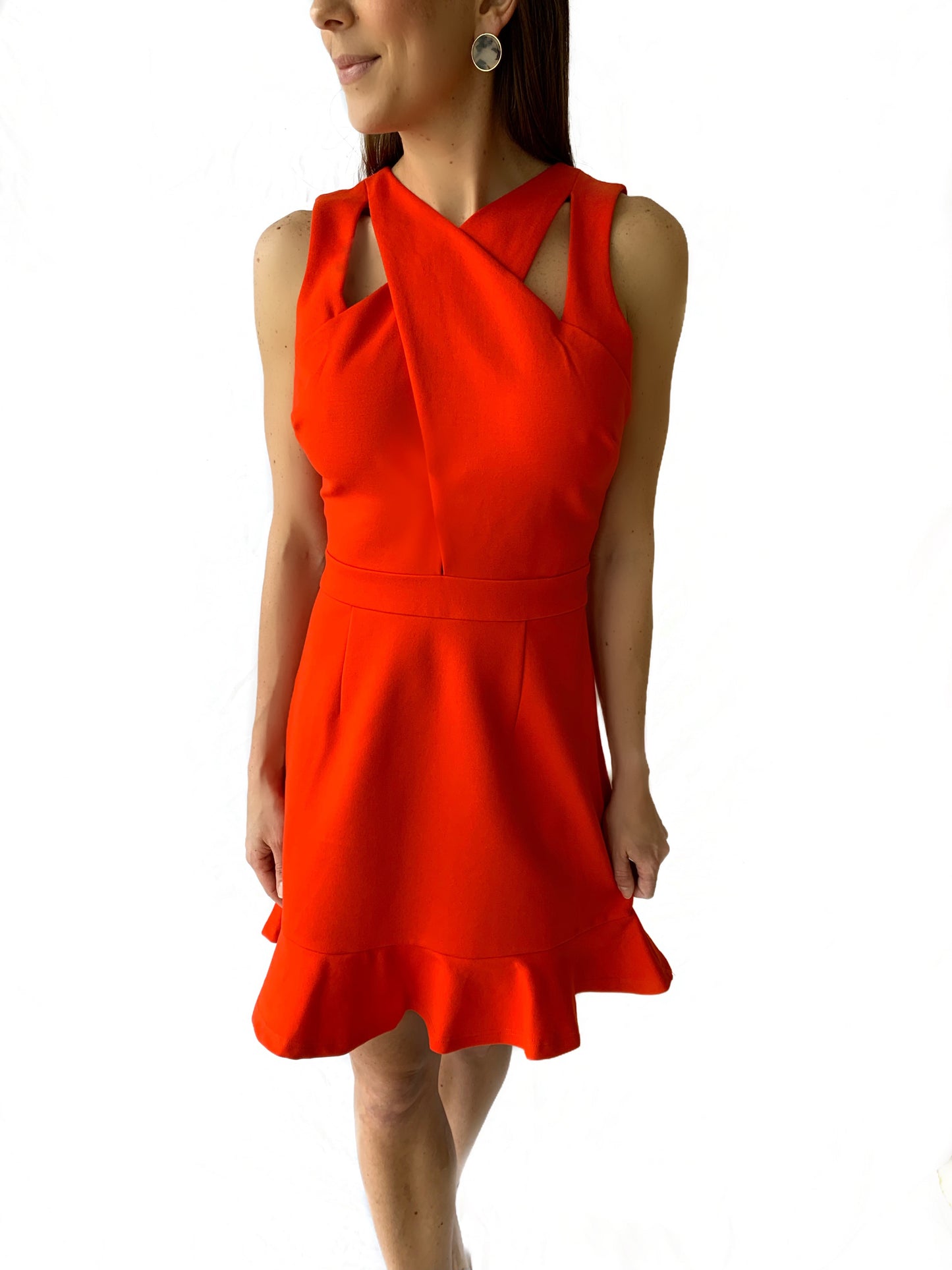 Tangerine Red Knit Cross Over Dress