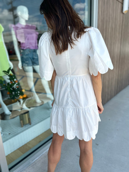 White Scallop Edge Mini Dress