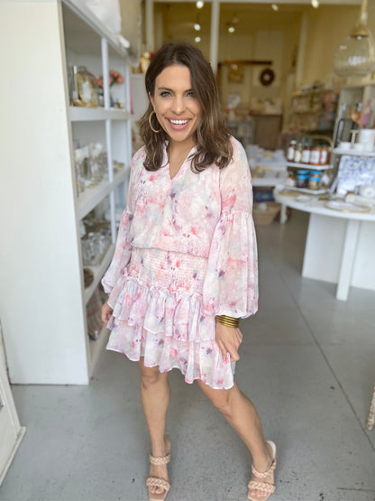 Lavender Watercolor L/S Smocked Dress