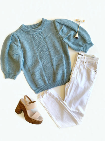 Blue Short Puff Slv Sweater