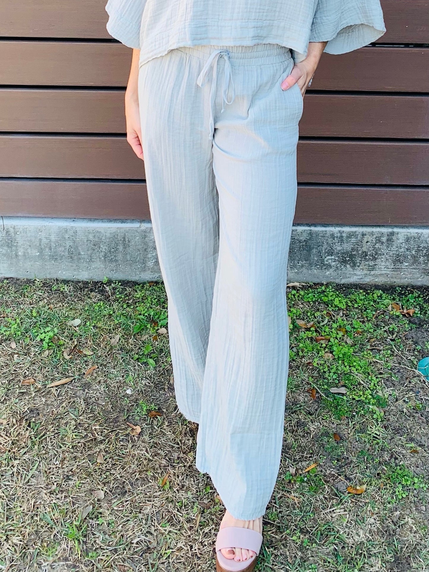 Pearl Grey Elastic Long Pant