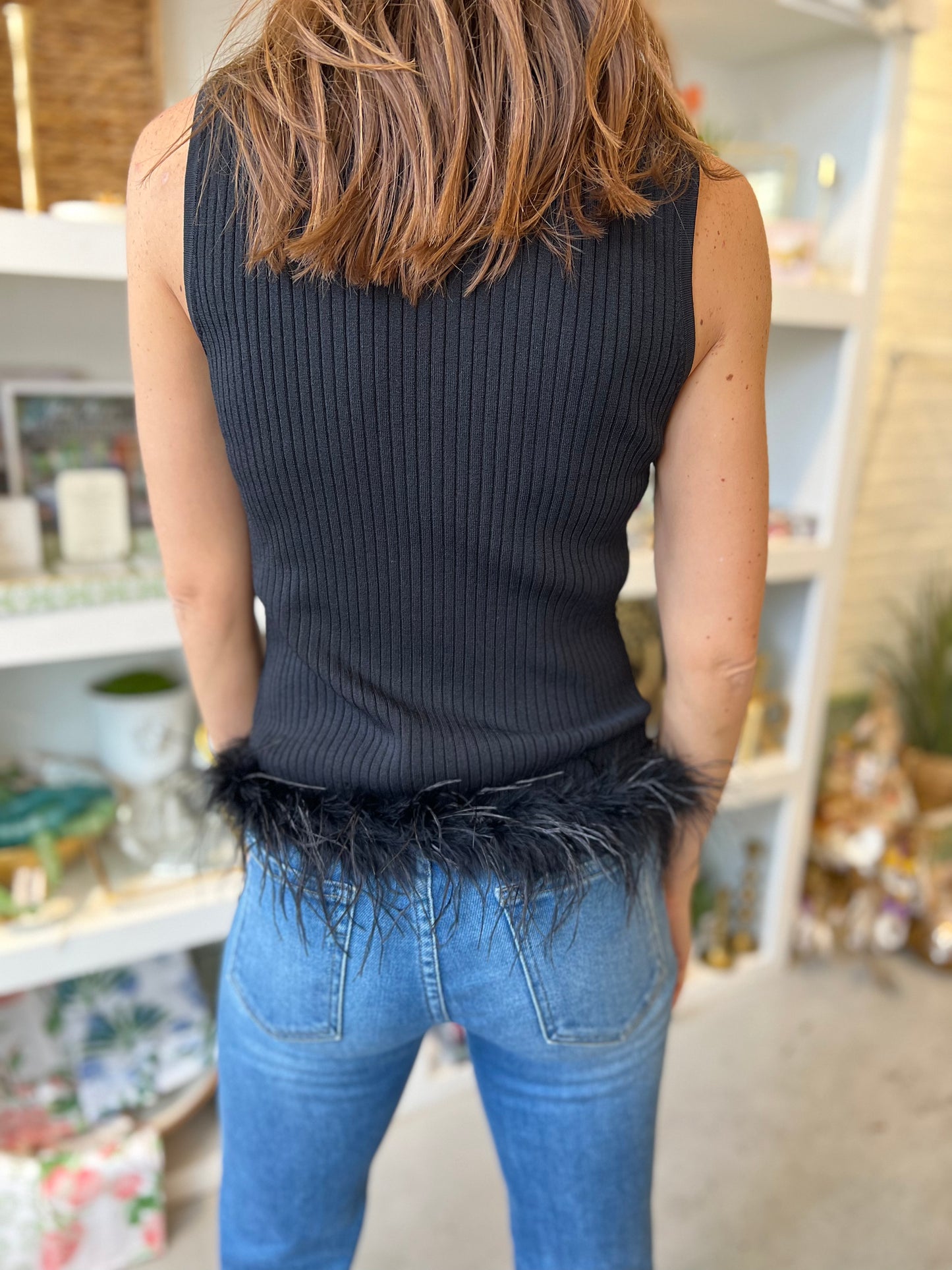 Black Feather Knit Top