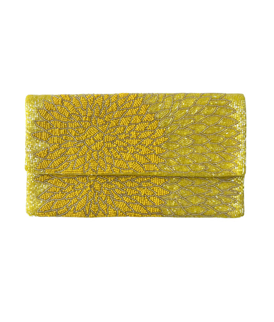 Yellow Floral Burst Beaded Clutch