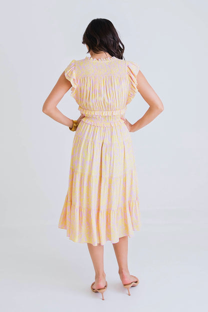 Floral Smock Shldr Tier Midi Dress