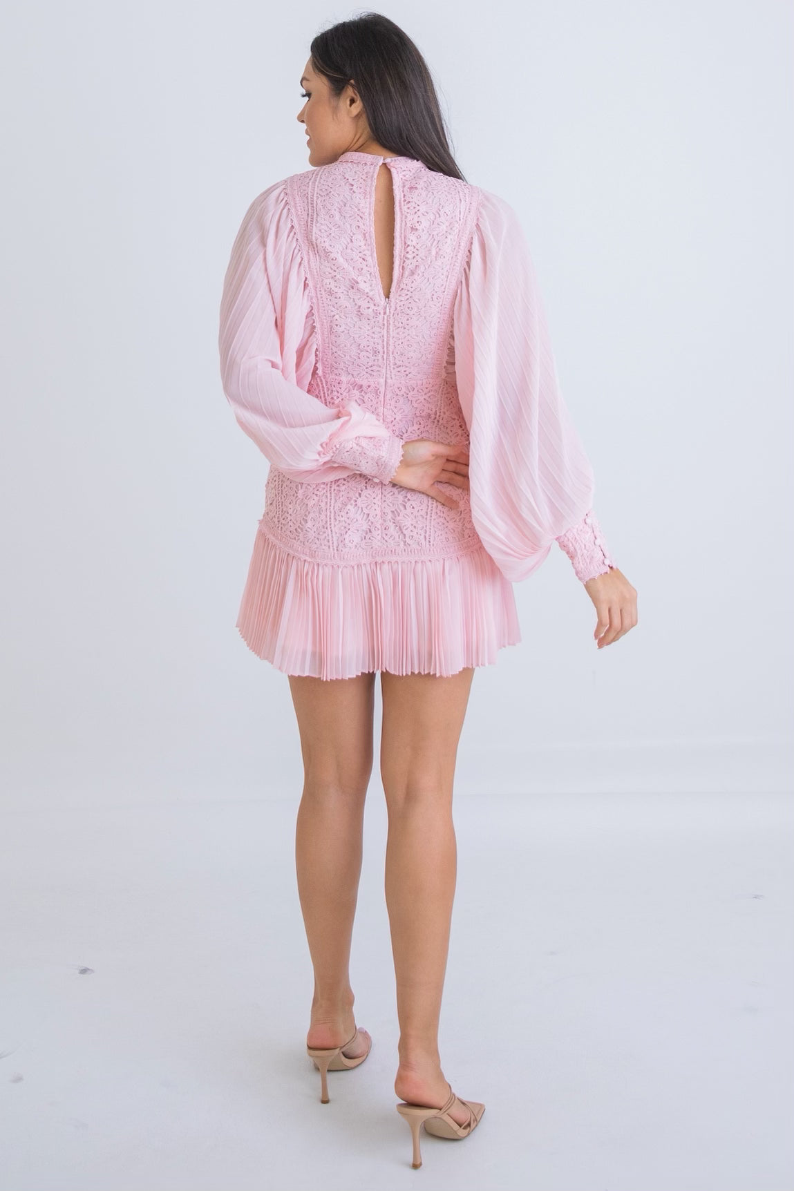 Lt Pink Chiffon Crochet Dress
