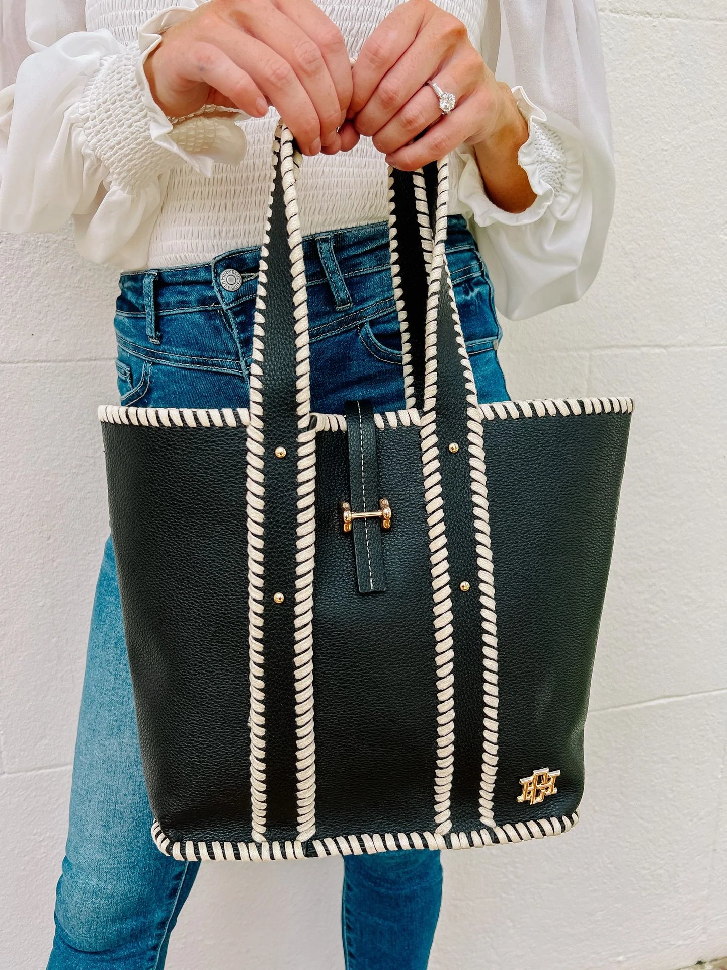 Black Reed Whipstitch Tote
