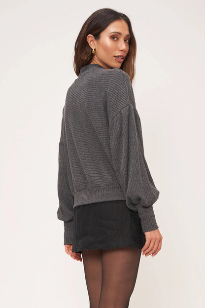 Charcoal Brushed Rib Mockneck Daydream Sweater