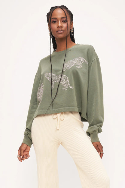 Sage Leopard Boxy Sweatshirt
