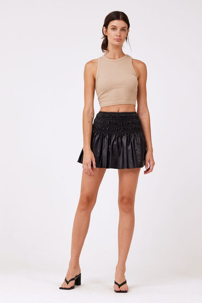 Black Vegan Leather Smocked Skirt