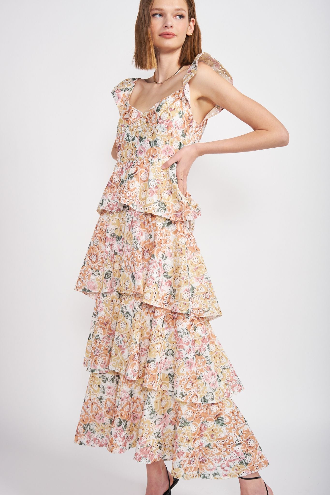 Floral Embroidered Tiered Presley Midi Dress