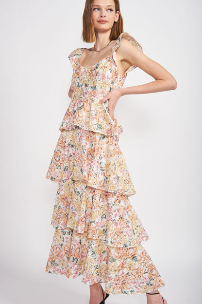 Floral Embroidered Tiered Presley Midi Dress