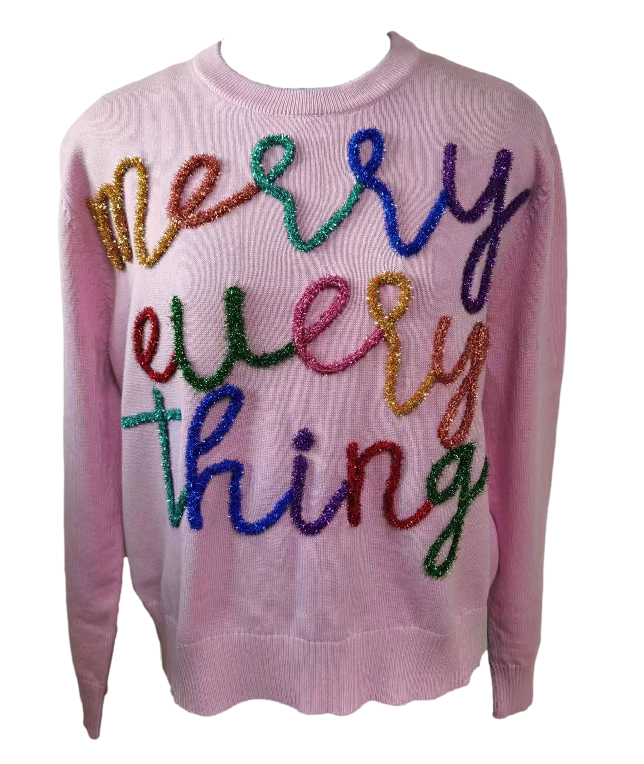 Pink Merry Everything Glitter Script Sweater