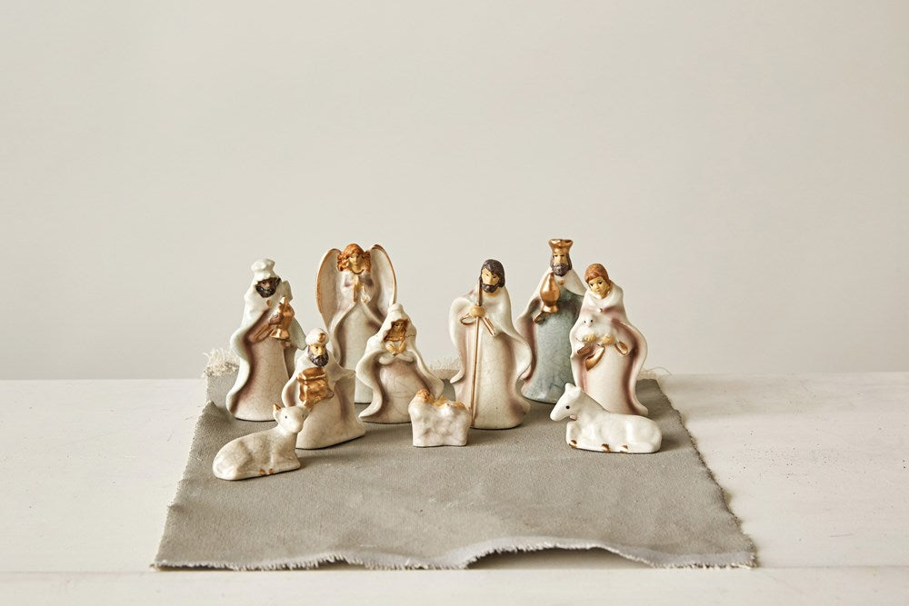 Crackled Stoneware Nativity